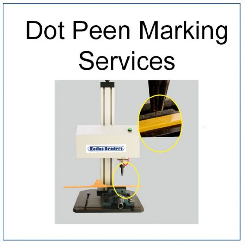 Image of a Dot Peen Marking machine with an example inset of what this machine can do. This is another service Radius Benders offers their customers.