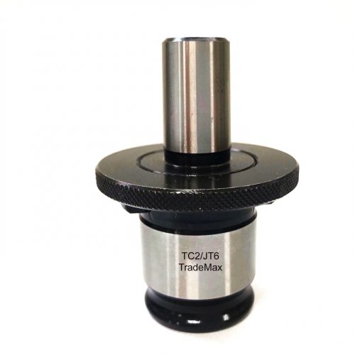 This is an image of a TradeMax Drill chuck adaptor TC2/JT6. It is suitable for 8H drill chucks. Using this converts the TradeMax tapping machine into a drill press with extendable arm.