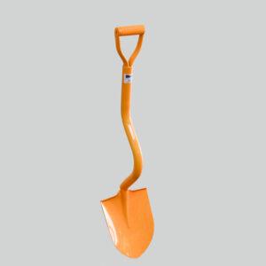Ergonomic general purpose shovel with a bent shaft. Blade has a round point tip.