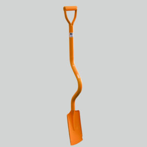 Ergonomic shovel with bent shaft, Has a square blade that is re-inforced on the side near the edge